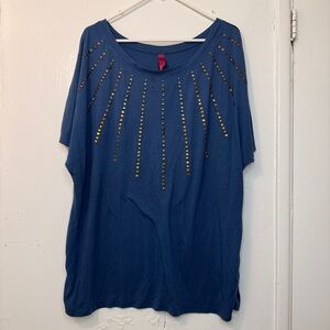 Pure Energy Boho Studded Sunburst T-Shirt | Slate Blue Plus Size 3